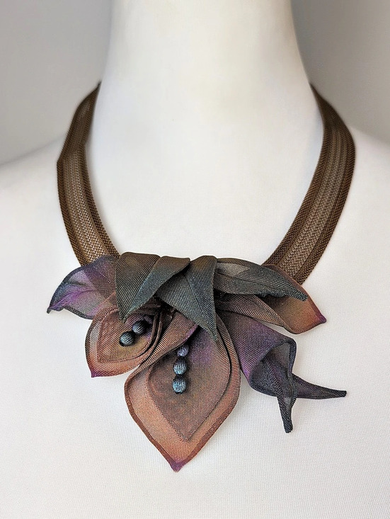 Sarah Cavender Metalworks Jewelry - Sarah Cavender Metalworks Mesh Multi Petal Leaf Floral Statement Necklace